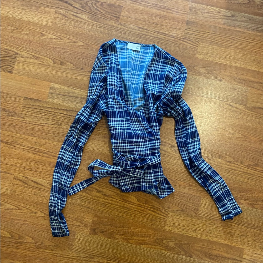 Wilfred Plaid Tie-Waist Wrap Top - Navy - Picture 3 of 4